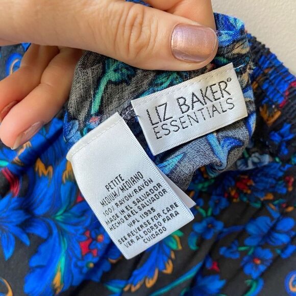 Vintage 80s/90s Liz Baker Essentials Elastic Waist A-Line Six Panel Blue Paisley - Picture 6 of 7